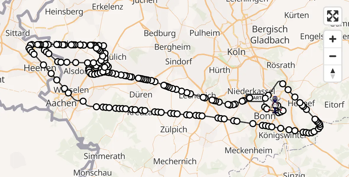 Flugroute Polizeihubschrauber Niederkassel - Sankt Augustin, 11 Februar 2026, 12:05