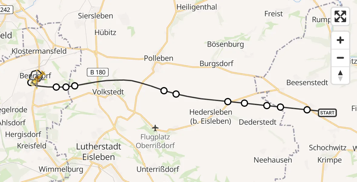 Flugroute Rettungshubschrauber Schochwitz - Benndorf, 11 Februar 2026, 12:05