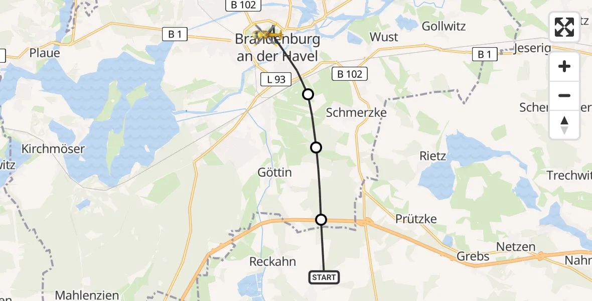 Flugroute Rettungshubschrauber Krahne - Brandenburg an der Havel, 11 Februar 2026, 12:05