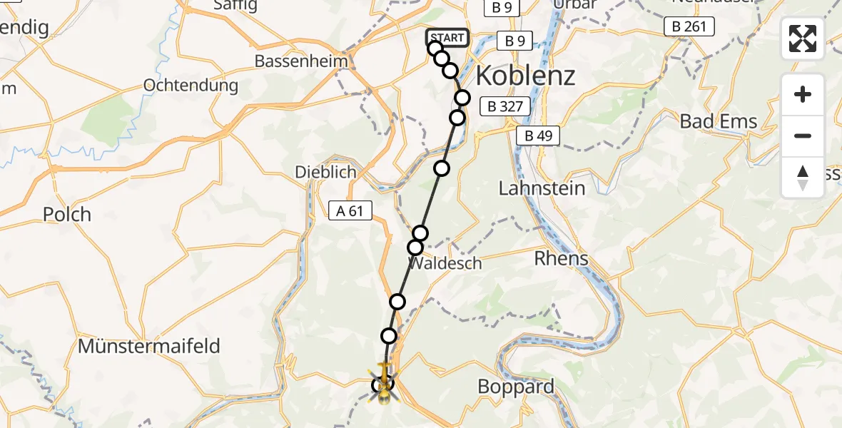 Flugroute Rettungshubschrauber Koblenz - Pfaffenheck, 11 Februar 2026, 12:07