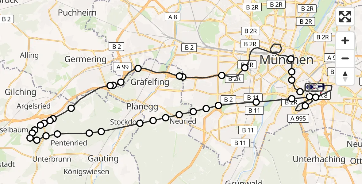 Flugroute Polizeihubschrauber Ramersdorf-Perlach - Ramersdorf-Perlach, 11 Februar 2026, 12:12