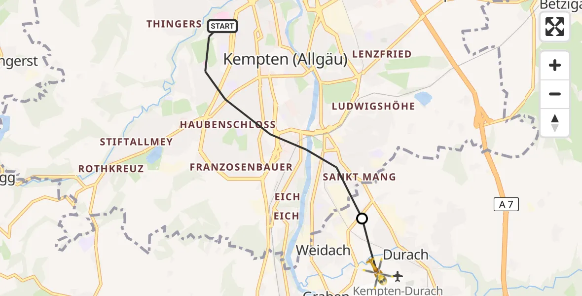 Flugroute Rettungshubschrauber Kempten (Allgäu) - Kempten-Durach Airfield, 11 Februar 2026, 12:19