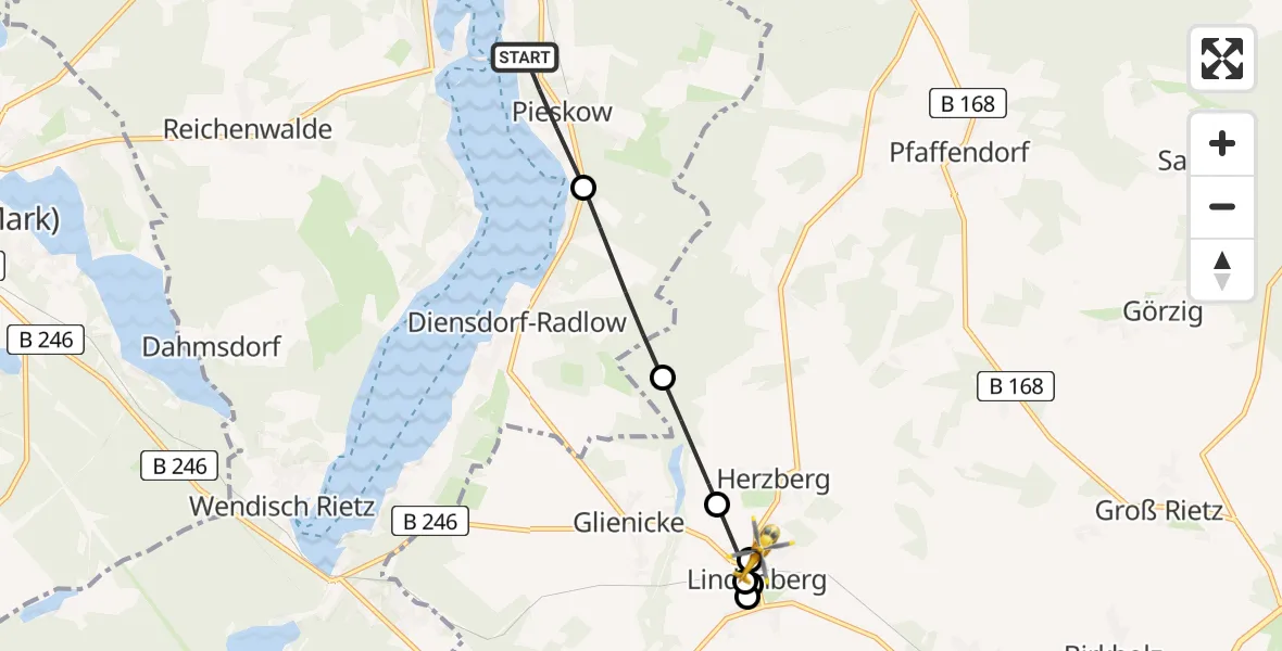 Flugroute Rettungshubschrauber Pieskow - Lindenberg, 11 Februar 2026, 12:35