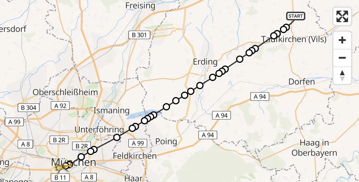 Routekaart van de vlucht: Rettungshubschrauber nach Ludwigsvorstadt-Isarvorstadt, Hans-Fischer-Straße