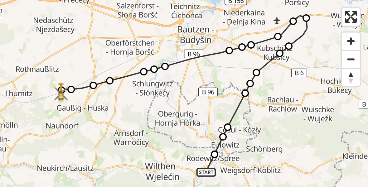 Routekaart van de vlucht: Rettungshubschrauber nach Doberschau-Gaußig, Neuzockau