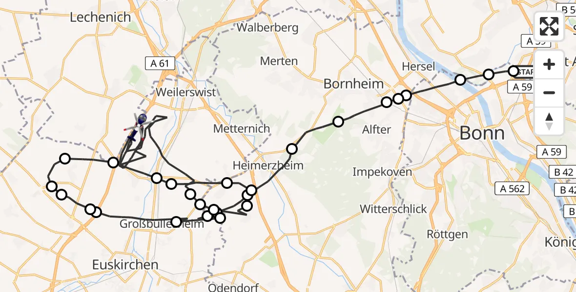 Flugroute Polizeihubschrauber Meindorf - Weilerswist, 11 Februar 2026, 12:45