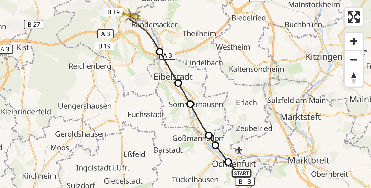 Routekaart van de vlucht: Rettungshubschrauber nach Randersacker, Alandsgrund