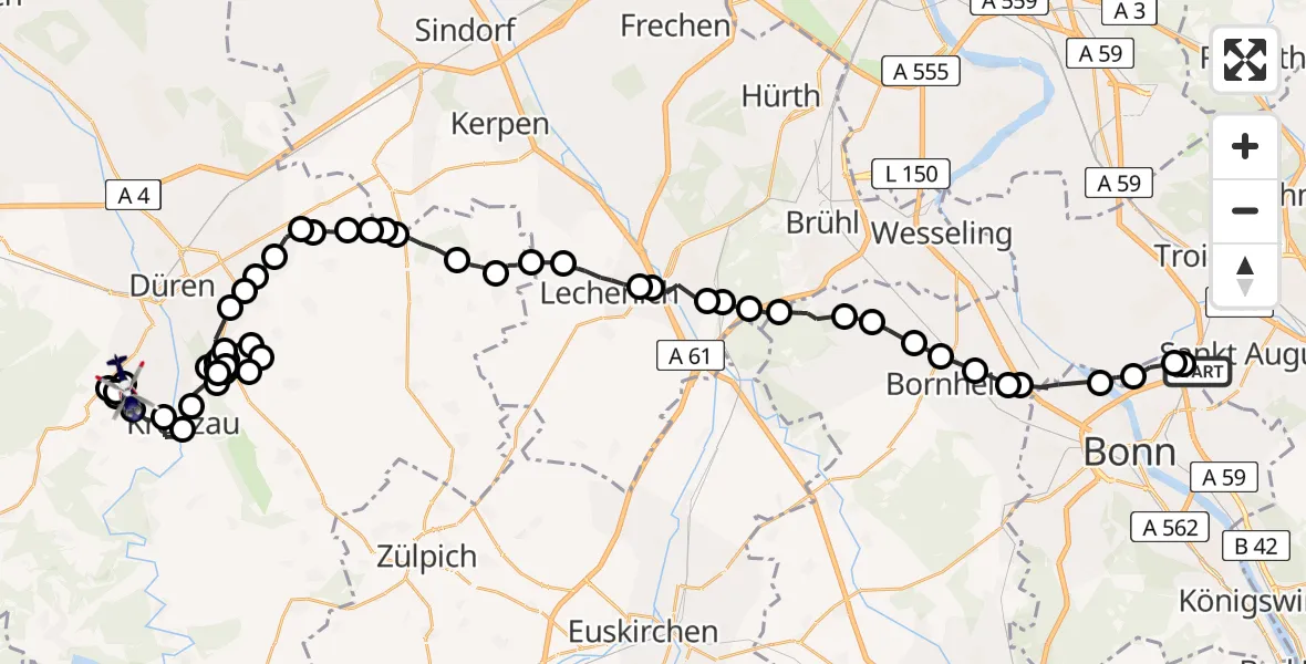 Flugroute Polizeihubschrauber Sankt Augustin - Berzbuir, 11 Februar 2026, 12:49