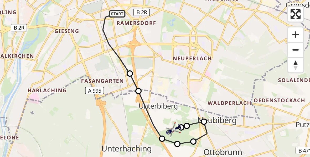 Flugroute Polizeihubschrauber Ramersdorf-Perlach - Fliegerhorst Neubiberg, 11 Februar 2026, 12:58