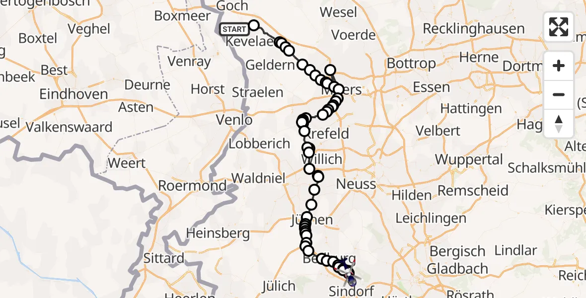 Flugroute Polizeihubschrauber Weeze - Oberaußem, 11 Februar 2026, 12:59