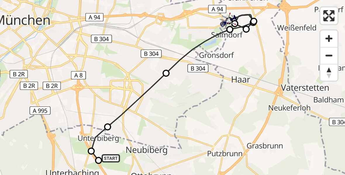 Flugroute Polizeihubschrauber Fliegerhorst Neubiberg - München, 11 Februar 2026, 13:06