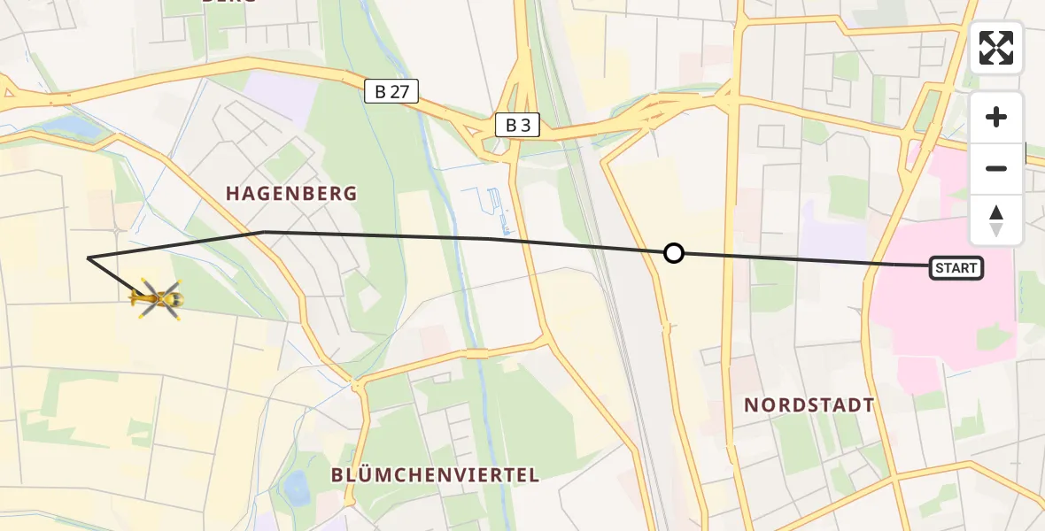 Flugroute Rettungshubschrauber Göttingen University Clinic Heliport - Göttingen, 11 Februar 2026, 13:10