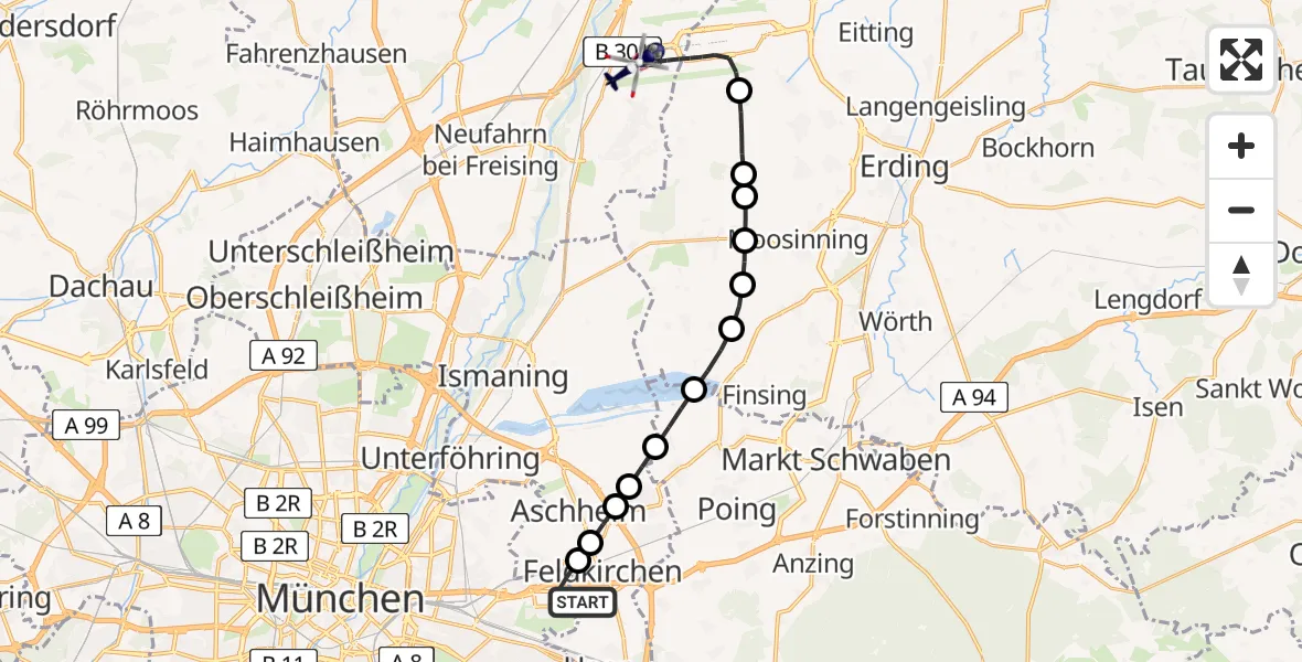 Flugroute Polizeihubschrauber München - Munich Airport, 11 Februar 2026, 13:16