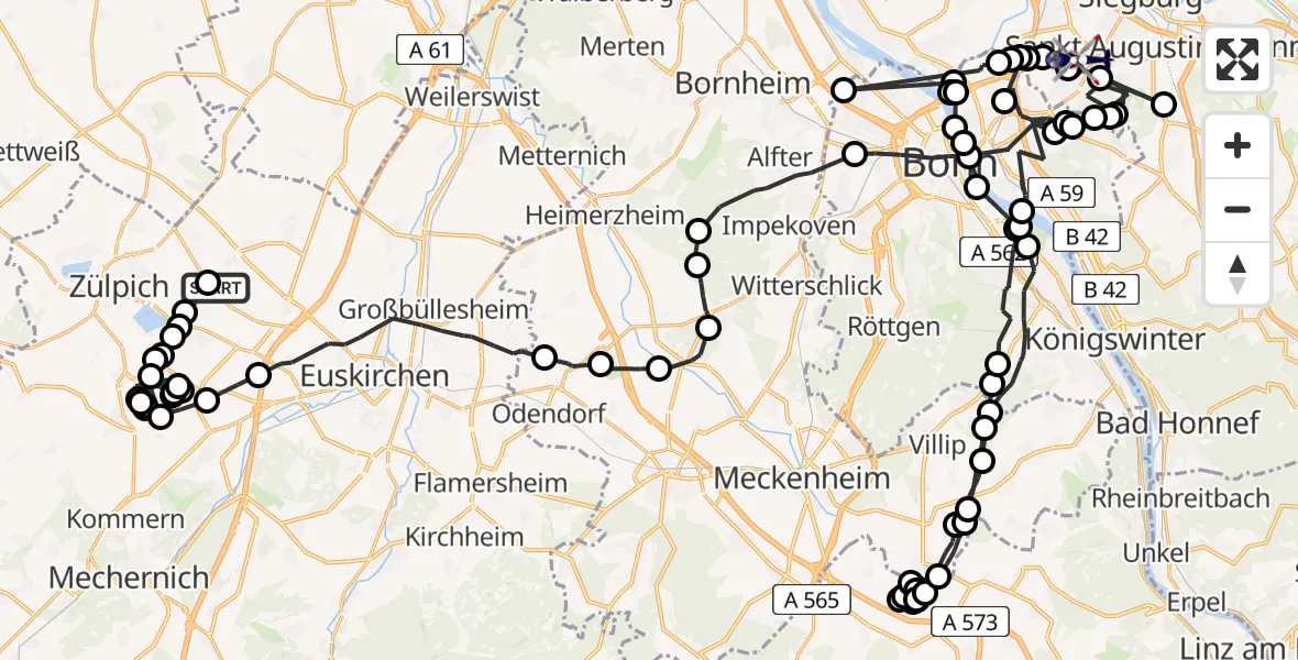 Flugroute Polizeihubschrauber Oberelvenich - Sankt Augustin, 11 Februar 2026, 13:26