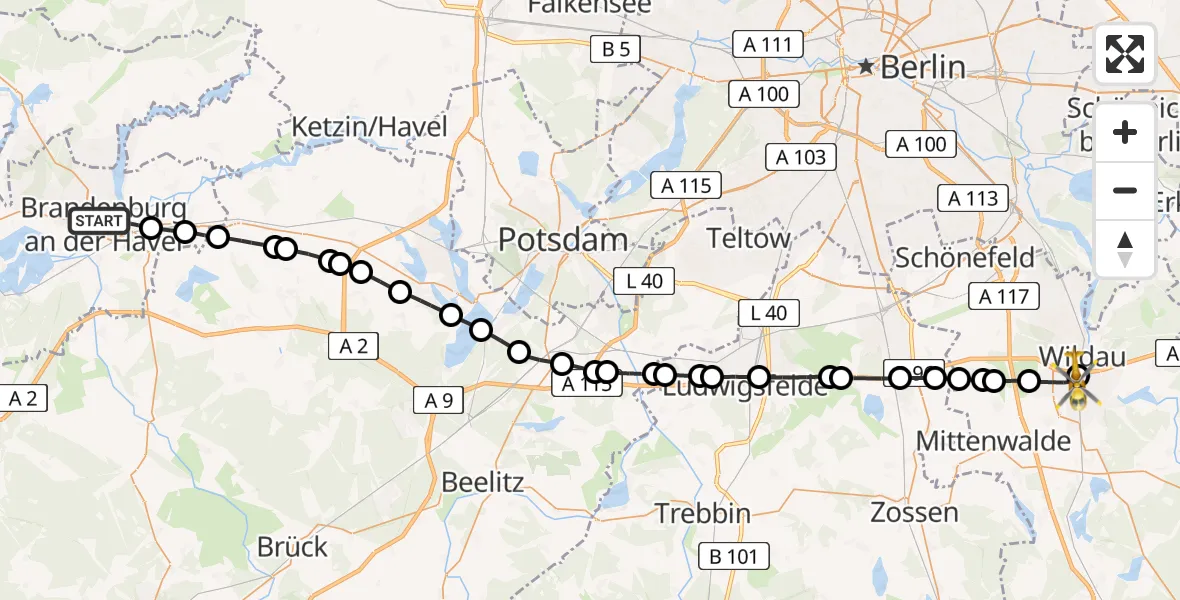Flugroute Rettungshubschrauber Brandenburg an der Havel - Königs Wusterhausen, 11 Februar 2026, 13:29