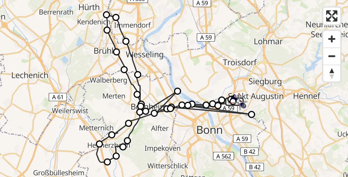 Flugroute Polizeihubschrauber Sankt Augustin - Bonn-Hangelar Airfield, 11 Februar 2026, 13:29