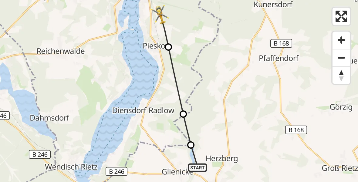 Flugroute Rettungshubschrauber Lindenberg - Pieskow, 11 Februar 2026, 13:31