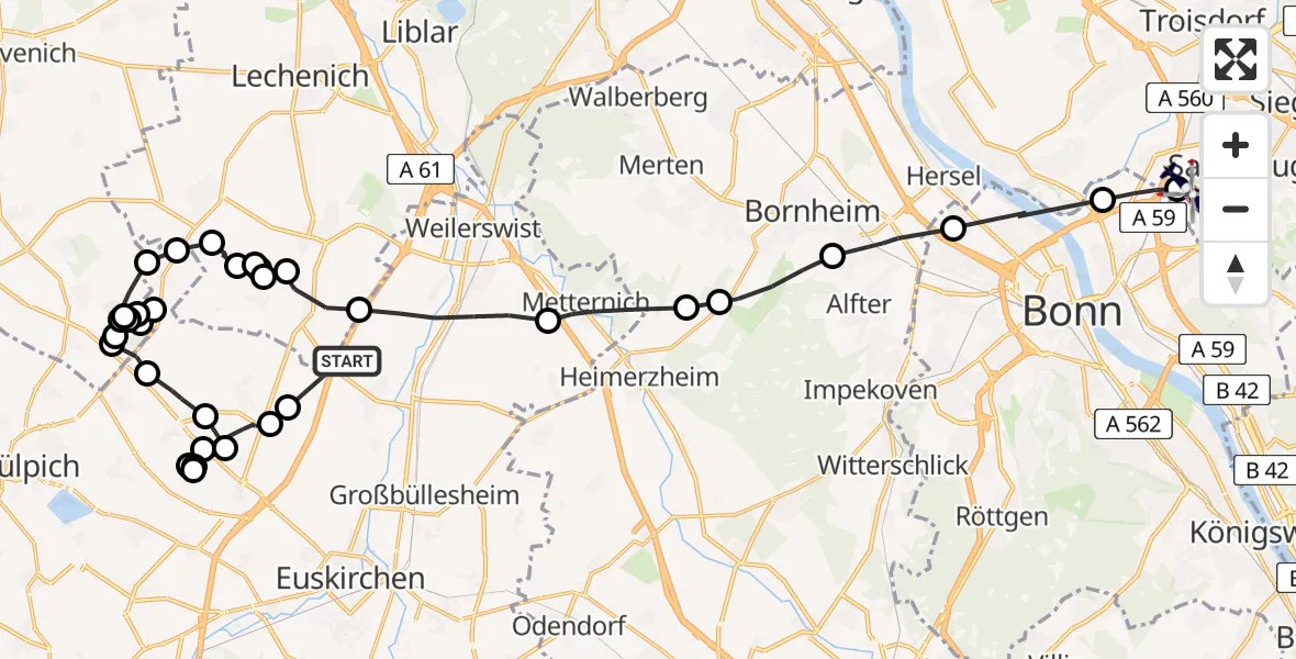 Routekaart van de vlucht: Polizeihubschrauber nach Sankt Augustin, Richthofenstraße