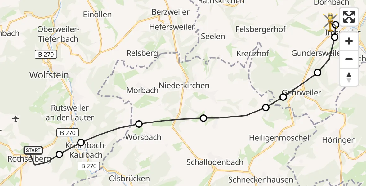 Flugroute Rettungshubschrauber Rothselberg - Imsweiler UL, 11 Februar 2026, 13:41