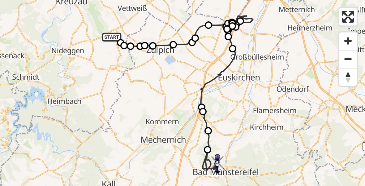Flugroute Polizeihubschrauber Ginnick - Bad Münstereifel, 11 Februar 2026, 13:43