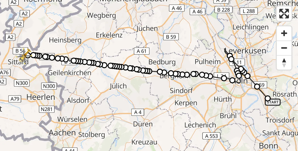 Flugroute Rettungshubschrauber Cologne Bonn Airport - Tüddern, 11 Februar 2026, 13:47