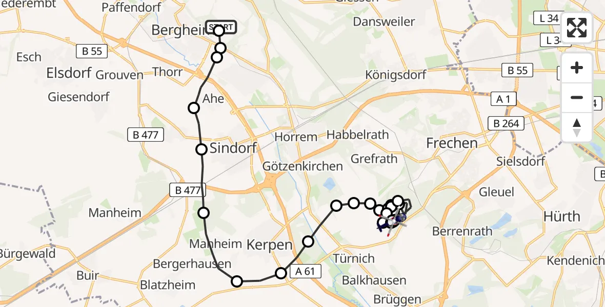 Routekaart van de vlucht: Polizeihubschrauber nach Kerpen, Frechener Straße