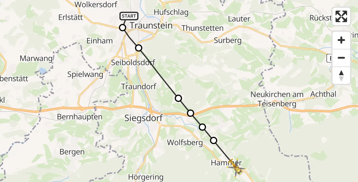 Flugroute Rettungshubschrauber Traunstein Hospital Helipad - Hammer, 11 Februar 2026, 14:00