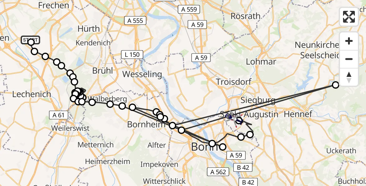 Flugroute Polizeihubschrauber Türnich - Bonn-Hangelar Airfield, 11 Februar 2026, 14:15