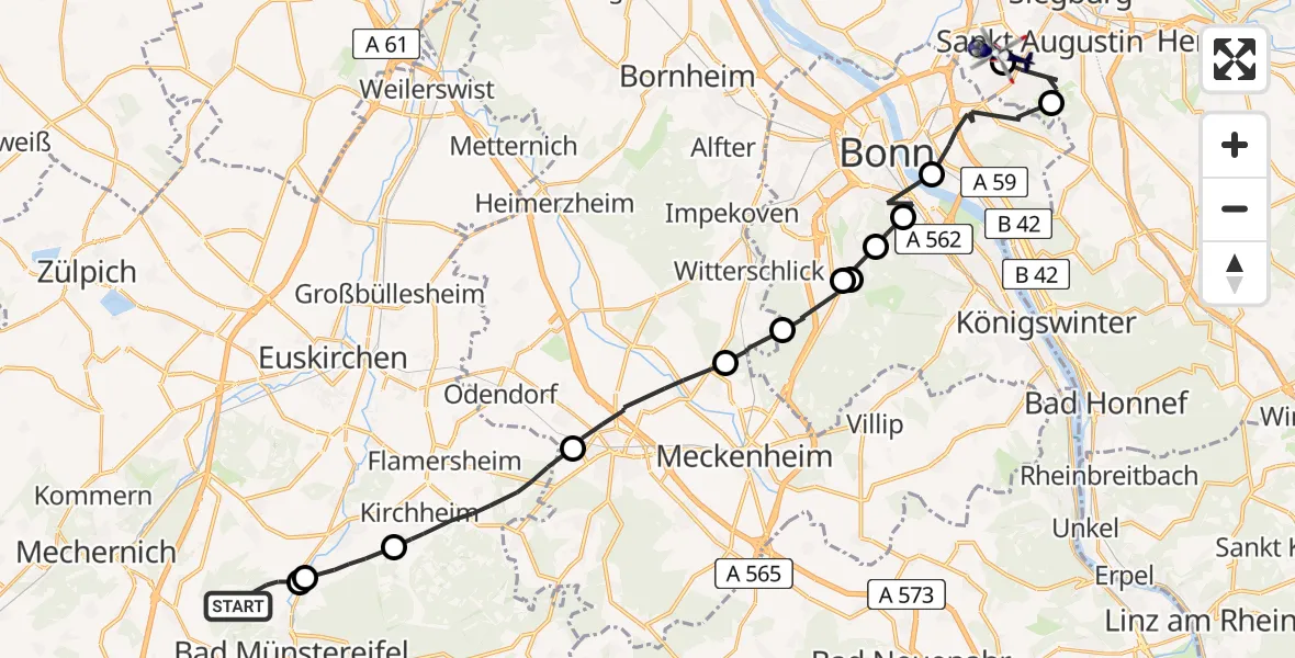 Flugroute Polizeihubschrauber Bad Münstereifel - Bonn-Hangelar Airfield, 11 Februar 2026, 14:26