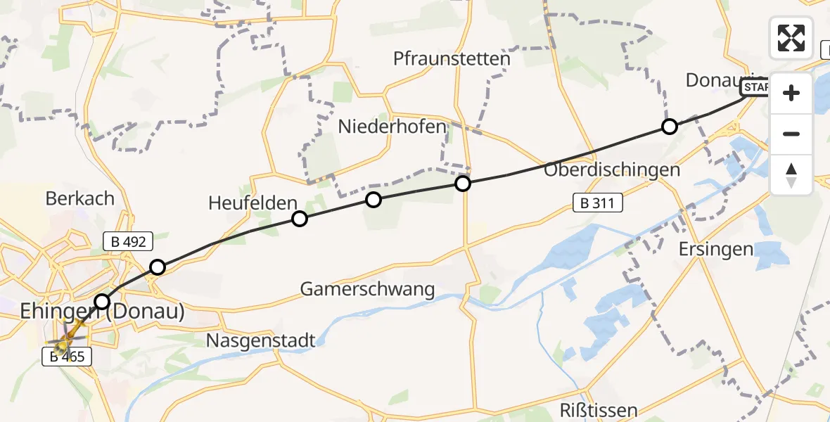Flugroute Rettungshubschrauber Erbach - Ehingen (Donau), 11 Februar 2026, 14:45