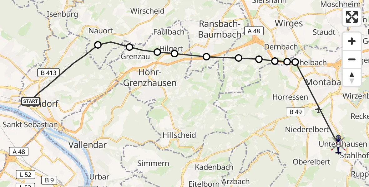 Flugroute Polizeihubschrauber Bendorf - Untershausen, 11 Februar 2026, 15:40