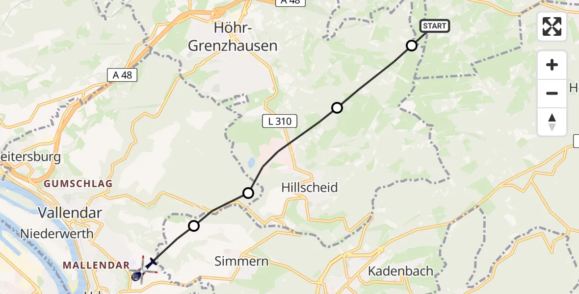 Routekaart van de vlucht: Polizeihubschrauber nach Vallendar, Sebastian-Kneipp-Straße