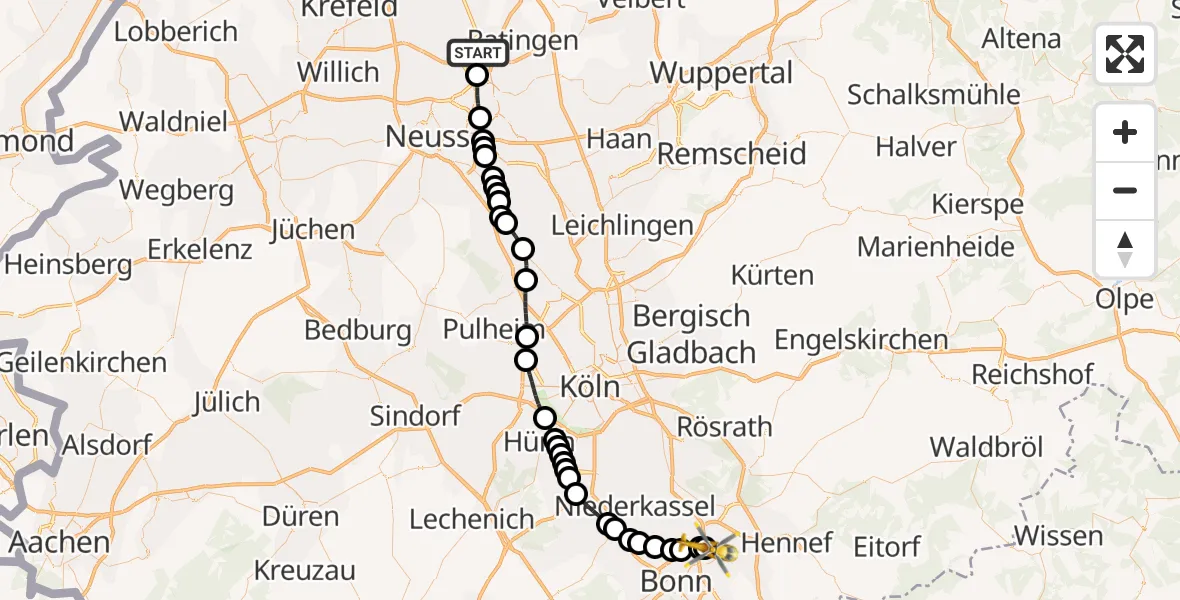 Flugroute Rettungshubschrauber Düsseldorf Airport - Sankt Augustin, 11 Februar 2026, 16:31