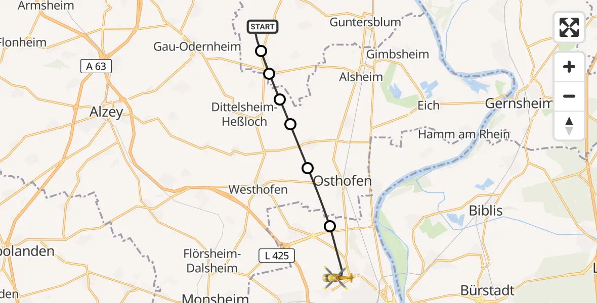 Routekaart van de vlucht: Rettungshubschrauber nach Worms, Am Krankenhaus
