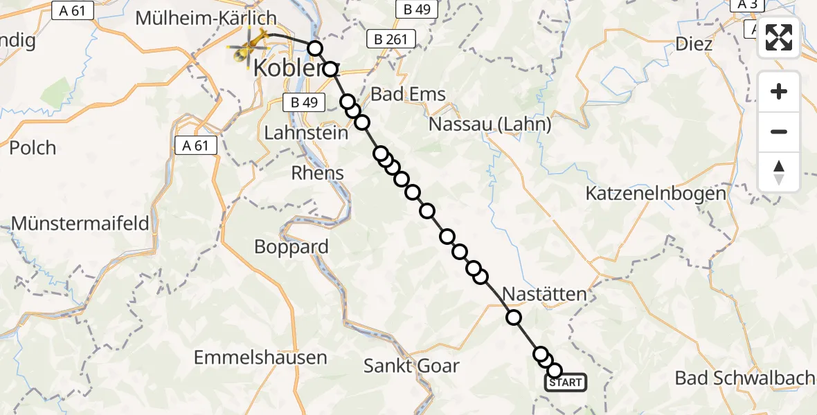 Routekaart van de vlucht: Rettungshubschrauber nach Koblenz, Rübenacher Straße
