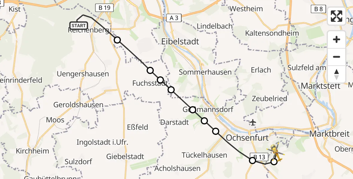 Routekaart van de vlucht: Rettungshubschrauber nach Marktbreit