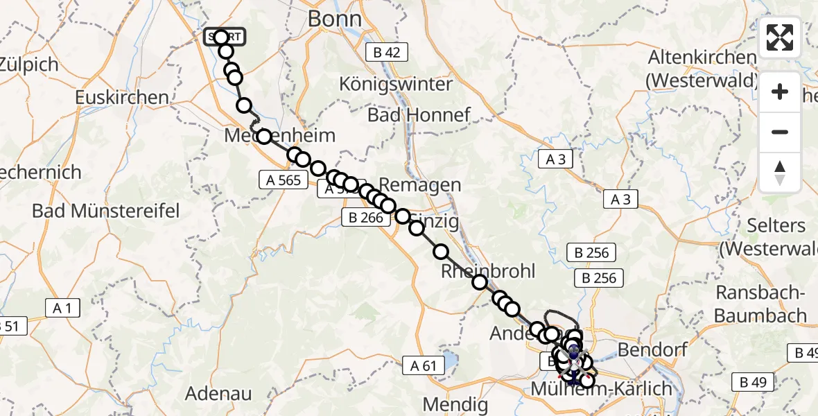 Flugroute Polizeihubschrauber Brenig - Weißenthurm, 11 Februar 2026, 17:51