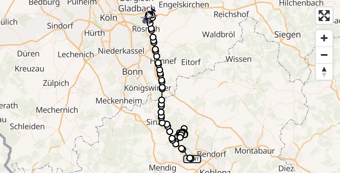 Flugroute Polizeihubschrauber Weißenthurm - Untereschbach, 11 Februar 2026, 18:28