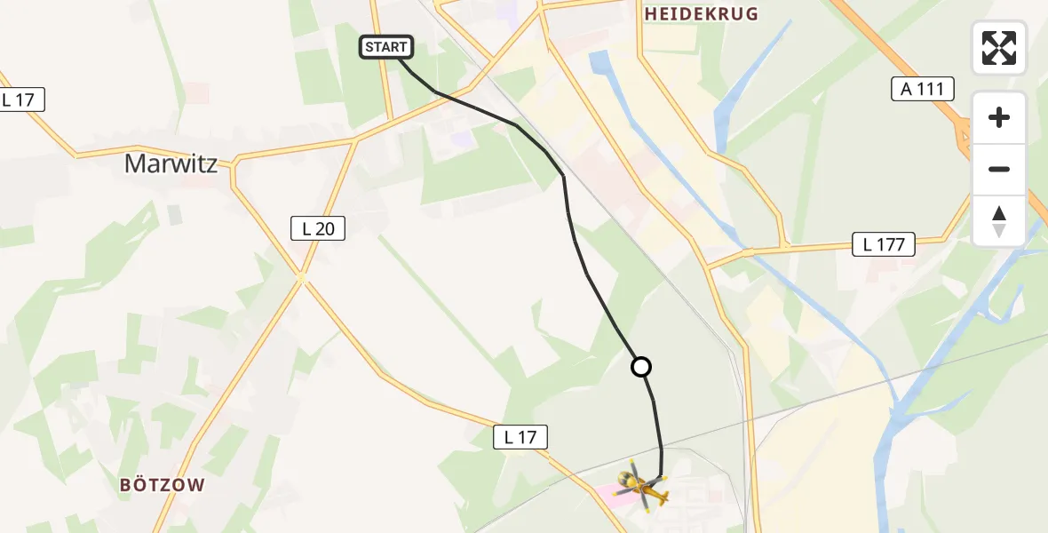 Flugroute Rettungshubschrauber Velten - Hennigsdorf, 11 Februar 2026, 19:46
