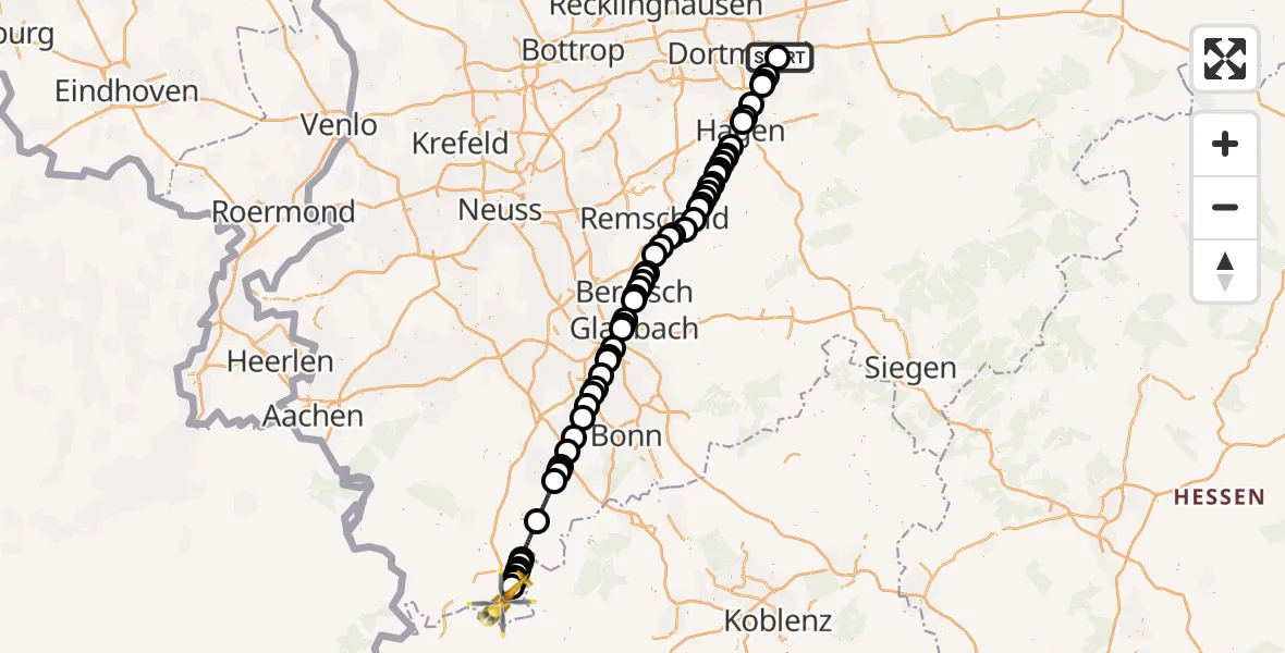 Flugroute Ambulanzhubschrauber Dortmund Airport - Blankenheim, 11 Februar 2026, 19:52