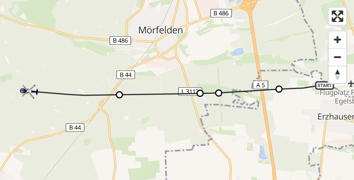 Routekaart van de vlucht: Polizeihubschrauber nach Groß-Gerau, Heggrundschneise