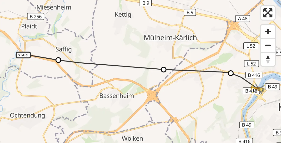 Routekaart van de vlucht: Rettungshubschrauber nach Koblenz, An der Fähre