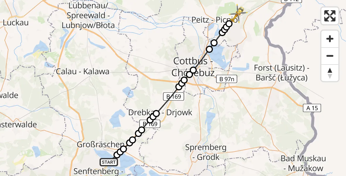 Routekaart van de vlucht: Rettungshubschrauber nach Jänschwalde