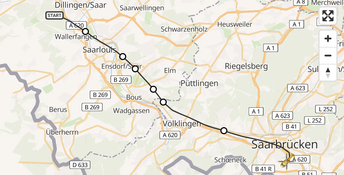 Routekaart van de vlucht: Rettungshubschrauber nach Saarbrücken, Winterberg