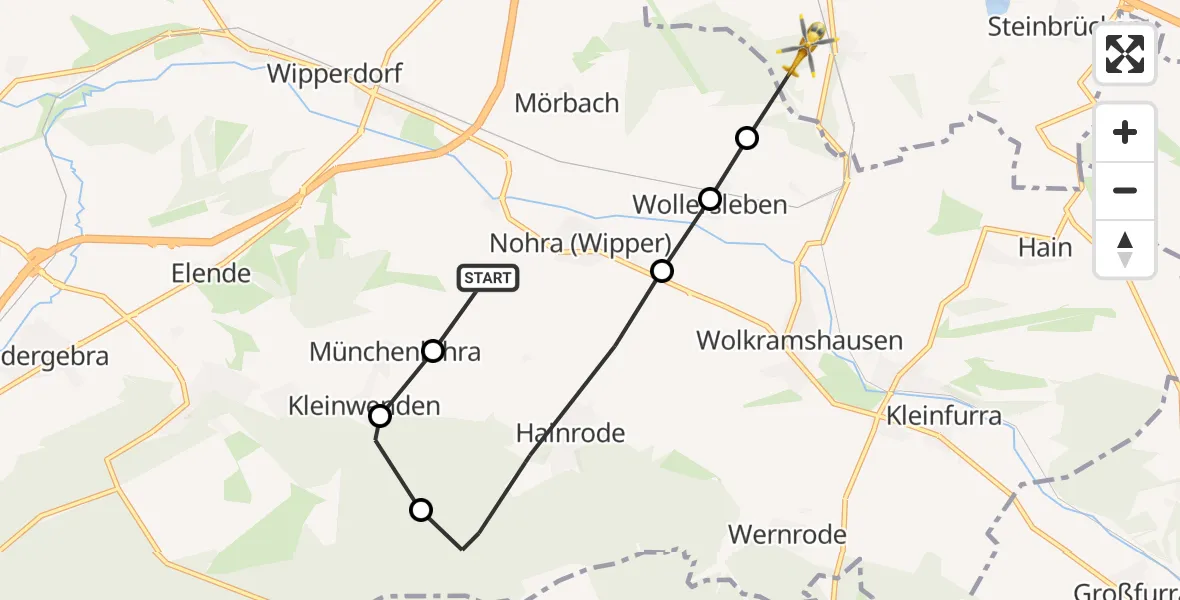Flugroute Rettungshubschrauber Nohra - Werther, 12 Februar 2026, 08:24