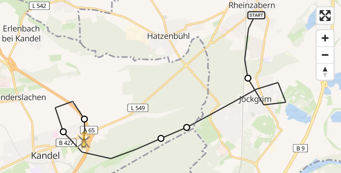 Routekaart van de vlucht: Rettungshubschrauber nach Kandel, Klärstraße