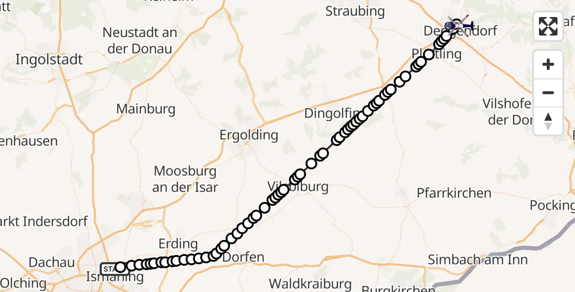 Flugroute Polizeihubschrauber Garching bei München - Oberkandelbach, 12 Februar 2026, 09:00