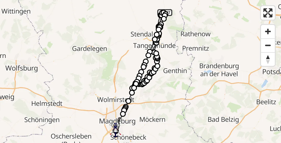 Flugroute Polizeihubschrauber Schönfeld - Magdeburg, 12 Februar 2026, 09:12