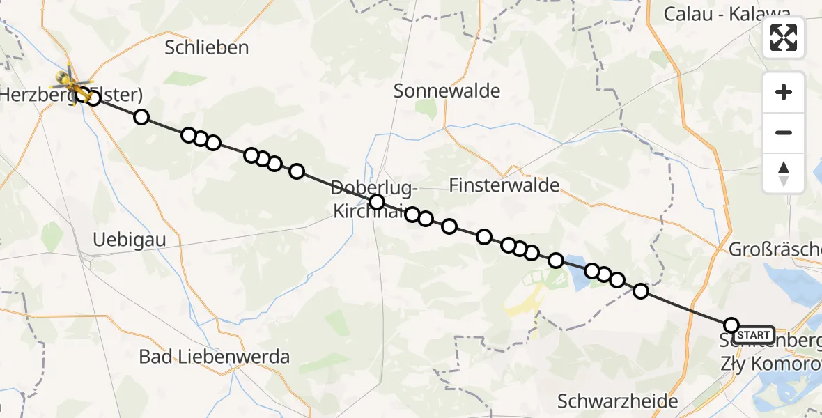 Routekaart van de vlucht: Ambulanzhubschrauber nach Herzberg (Elster), Kaxdorfer Weg