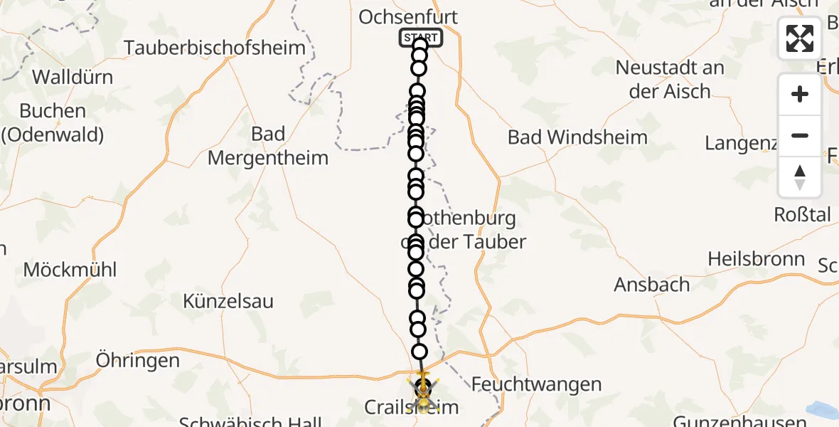 Flugroute Rettungshubschrauber Marktbreit - Beuerlbach, 12 Februar 2026, 09:19
